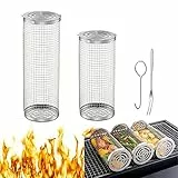 auvstar Griglia per Barbecue Cestino,Rotante Cestello Barbecue in Acciaio Inox 2 Pezzi,Cestino per Barbecue con Forchetta,Adatto per BBQ Verdure Pesce Barbecue da Campeggio All'aperto
