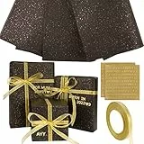 3 Fogli di Carta da Regalo Nero Oro Adesivi Lettere Alfabeto Carta da Imballaggio Fiori Bouquet Confezione Scatole Regalo Natale Halloween Carnevale Pacchi Compleanno Nastro Dorato