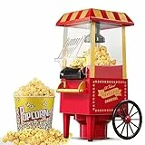 HOUSNAT Macchina Popcorn, Macchina per Pop Corn Retrò per la Casa Aggiornata, Aria Calda 1200W, Sana e Senza Calorie, Funzionamento Con un Pulsante e Facile da Pulire, Serata al Cinema e Natale