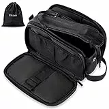 Elviros Beauty case da Toilette grande da Viaggio per Uomo in pelle con Borsa Asciutta Bagnata Gratuita, Nero, 30,5 x 17 x 18 cm