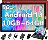 GOODTEL Tablet 10 Pollici Android 13 10GB RAM+64GB ROM(TF 1TB),WiFi 5G/2.4G+Bluetooth 5.0/Google GMS/Widget/GPS/OTG/Type-C/3,5mm AUX/6000mAh/8MP+5MP, con Mouse+Tastiera+Custodia,Rosso
