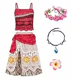 New front Abito Bambina Moana Vestito da Principessa Vaiana Travestimento Ragazza Natale Carnevale Compleanno Regali Costumi Collana Ghirlanda Halloween,Giallo,110