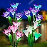 SOLARBABY Luci solari per esterni da giardino, Lampada solare per esterni che cambia colore Luci da giardino con 16 fiori di giglio per cortile da giardino Patio Decor, confezione da 4