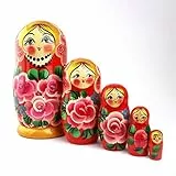 Heka Naturals Matrioske Russe, 5 Matrioske Tradizionali Stile con Rose | Babushka in Legno Giocattolo Regalo, Disegno con Rose Rosa, Realizzata a Mano in Russia | Rose, 5 Pezzi, 18 cm