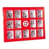 Holzsammlung Set da 15 Rompicapo Metallo, Giochi Rompicapo Gioco Intelligenza, Classico Rompicapi Giocattoli, Giocattolo Educativo Metal IQ Puzzle Rompicapo Regalo per Adulti Bambini Adolescenti