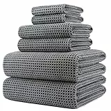 Polyte - telo bagno in microfibra - tessuto a nido d'ape - grigio - oversize - 76,2 x 152 cm - 6 pezzi