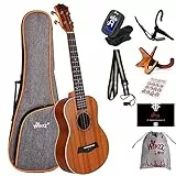 Winzz Ukulele Tenore Adulto, Ukulele Bambini 26 Pollici, Ukulele Beginner Set con Supporto Ukulele e Capo (Mogano, Opaco)