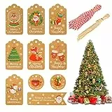Etichetta Regalo Natale, Annhao 100 pezzi Etichette Nata Carta Kraft Paper Tag con Filo di Cotone e Filo di Spago per Fai da te Confezioni Regalo e Albero di Natale Decorazione