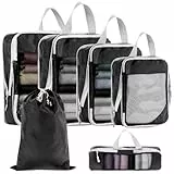icyant Set di cubi da imballaggio da 6 pezzi, organizer per valigie estensibile, organizer per imballaggio impermeabili per valigie Borsa da viaggio Borsa per scarpe per valigia e zaino (nero)
