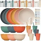 66 Pezzi Posate Plastica, Stoviglie da Picnic di Stoviglie con Piatto Ciotola Cucchiaio Forchetta Coltello Bacchette e Tazza Adatto per 6 Persone, Per Pasti In Famiglia Picnic E Campeggio