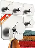 4smile porta asciugamani senza foratura set di 5 - Ganci adesivi acciaio inox accappatoio bagno -Appendi porta asciugamani con cuscinetti adesivi 3M