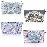 Borsa per il Trucco Piccola, Comius Sharp 4 Pezzi Mandala Flowers Patterns Borse per Cosmetici, Borsa da Toilette da Viaggio Impermeabile Borsa Multifunzione per Donne e Ragazze