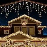 ANSIO® Luci Natale Esterno Cascata 17.4m 500 LED Luci di Natale Luminose Bianco Caldo Luci Natalizie da Esterno/Interno Ideale per Mantello, Balcone Lucine Luminoso | Cavo Trasparente