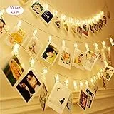 JP-LED Catena Luminosa Led Kit Portafoto 【4,5M-30 Mollette Led】 Luci Da Decorazione A Batteria Per Camera,Esterni,Regali,Interni,Matrimonio,Anniversario,Sorprese,Feste,Ricorrenze[Classe Energetica A]