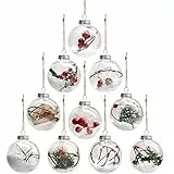Palle di Natale Plastica (Set da 10) - Palline di Natale Trasparenti in Plastica Rotonde Vintage per Decorazioni Natalizie, Addobbi per Feste di Compleanno, Addobbi Natalizi per Albero con Corda Iuta