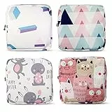 Borsa portaoggetti per assorbenti sanitari, confezione da 4 sacchetti portatili per le prime mestruazioni, 12,7 x 12,7 cm, per ragazze, donne (gatto)