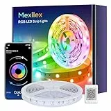 Mexllex Striscia LED RGB da 10 m (1 rotolo), striscia LED RGB con controllo app, striscia luminosa a LED, autoadesiva, con musica, flessibile, per decorazioni natalizie, cucina, feste