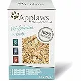 Applaws Alimento per Gatti Umido 100% Naturale, Assortimento di Pesce in Brodo per Gatti Adulti - 12 Pochette da 70g