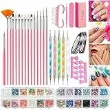 Mooklin 38 Pezzi Nail Art Design Set Kit, Nail Art Pennelli Dotting Pen Nail Paillettes Strisce Colorate Unghie Decorazione Paillettes Glitter ecc Nail Art Kit