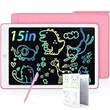 Sofore Tavoletta Grafica LCD Scrittura 15 Pollici Colorato Schermo, Lavagnetta da Disegno per Bambini Portatile Ewriter Cancellabile con Pulsante di Blocco per 3 4 5 6 7 nni Adulti(Rosa)