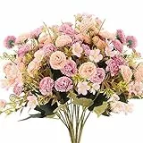 SLFYEE 4pcs Bouquet Fiori Finti per Decorazioni Fiori Artificiali da Esterni Fiori di Plastica Rosa Fiori Lillà Artificiali per Decorazioni Casa Vaso Soggiorno Matrimonio Cimitero Giardino