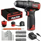 PULITUO,Set di 50 trapani elettrici compatti da 12 V, batteria da 2000 mAh con luce a LED, coppia massima di torsione 3/8' mandrino in metallo per il miglioramento della casa e progetti fai da te