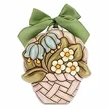 THUN - Formella con Cesto di Campanule e Fiori di Pesco da Appendere - Accessori e Decorazioni Casa - Formato Medio - Ceramica - 15,5 x 4 x 13,3 h cm