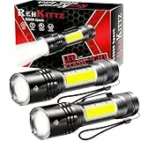 REHKITTZ Torcia LED Potente 2 Pezzi, Multifunzione Torcia(Bianca,Rossa,Lampeggiante Bianca e Rossa), 2000 lumen Super luminosa Torcia Potente, Compatta Portatile Mini Torcia LED, per Campeggio