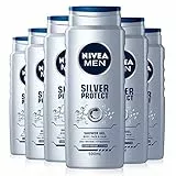 NIVEA Gel doccia MEN Silver Protect Pack di 6 (6 x 500 ml), Bagnoschiuma antibatterico con ioni d'argento, Gel doccia All-in-1 per uomo, Gel doccia forte NIVEA MEN