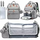 LEcylankEr Zaino con Fasciatoio Portatile, Borsa da Viaggi con Letto Pieghevole Staccabile, Zaino Mamma Multifunzione Grigio, Zaino Fasciatoio Impermeabile Casual (Grigio)
