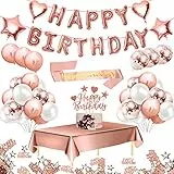 Humairc Palloncino Compleanno Rosa Oro, Decorazioni Compleanno, Happy Birthday Ghirlanda Coriandoli Palloncini Tovaglia Cake Topper Shoulder straps Balloons, per Festa di Compleanno per Ragazza Donne