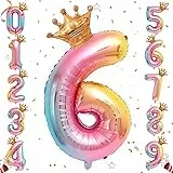 Ousuga Palloncino con numero in lamina di elio, 81,2 cm, arcobaleno sfumato con corona, palloncini in Mylar da 0 a 9, palloncini con numero grande, per feste di compleanno, anniversari, decorazioni