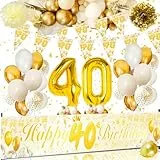 40 Anni Palloncini Compleanno Decorazioni, Beige Oro Palloncini Decorazioni 40 Anni Palloncini Sabbia Bianca Bandiera del Triangolo, Pompon di Carta per 40 Anni Compleanno Festa Donna Uomo