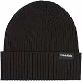 Calvin Klein Berretto Classico in Cotone a Coste Cappello Lavorato a Maglia, CK Black, Taglia Unica Uomo
