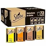 Sheba Selezione in Salsa, gusti Pollo, Tacchino, Pollame, Anatra, cibo umido completo per gatti adulti, 72 Bustine da 85g