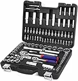 WORKPRO Set di Chiavi a Bussola con Cricchetto 1/4''+ 1/2'' 108 Pezzi, Custodia Portatile, Maniglia Girevole, Barra di Prolunga, Kit di Attrezzi Meccanici per Auto