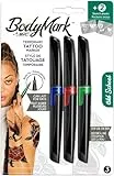Bodymark By Bic - Set di 3 pennarelli e stencil per tatuaggi temporanei, kit in stile Old School, colori assortiti, confezione da 3+2
