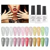 AIMEILI Smalto Semipermente Kit Semipermanente Unghie in Gel UV LED Smalti Colorati Gel per Manicure Soak Off Gel Polish Glitter Set 12 x 8ml - Set Numero 7