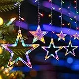 GYLEFY Tenda Luminosa LED, Catene Luminose con 12 Stelle LED Luci di Natale Esterno Interno 138 LED Luce a Tenda 8 Modalità IP65 Stringa LED per Albero Natale, Feste, Matrimonio, Casa - Colore