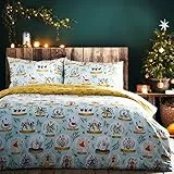 furn. Set copripiumino Dodici giorni di Natale, 3 pezzi, blu, matrimoniale