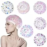 AvoDovA 6 Pezzi Cuffia da doccia, Riutilizzabile Impermeabile Cuffia Doccia con Elastica, Cuffia da Bagno Elastica Grande, Cuffia da Bagno Donna per Capelli Protezione per Spa, Salon, Viaggio