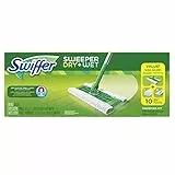 Swiffer - Kit di pulizia scopa asciutto e bagnato, per la pulizia di legno duro e pavimenti, include: 1 mocio, 7 panni asciutti, 3 panni bagnati.