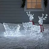Lights4fun - Slitta e Renne Luminose con LED Bianchi a Pile per Interni ed Esterni