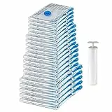 Amazon Basics Sacchetti di stoccaggio sottovuoto con pompa a mano, 4 unità (5 piccoli, 5 medi, 5 grandi, 5 Jumbo), Molteplici, Chiaro
