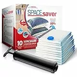 Spacesaver Premium Sacchetti Sottovuoto, 80% in più di Stoccaggio, Pompa a Mano per Viaggio, Doppia Chiusura, Tripla Valvola Turbo-Guarnizione per il Massimo Risparmio di Spazio-Varietà 10 Pezzi