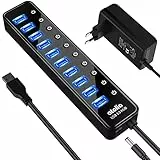 atolla Hub USB 3.0 con Alimentazione, 10 Porte USB Hub per il Trasferimento dei Dati con Nterruttore On/Off e Alimentatore 30W (12V/2.5A)