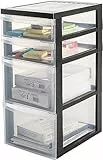 Iris Ohyama, Torre di stoccaggio in plastica, Cassetto da scrivania 7 x 15L, Con ruote, DC-322, Nero, Manico ergonomico - L40 x P29 x A61,5 cm