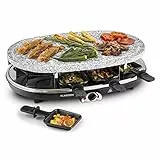 KLARSTEIN Steaklette - Raclette, Griglia da Tavolo, Raclette Grill, Raclette 8 Persone, Bistecchiera, Barbecue Party, Piastra in Pietra, 1500 Watt, Mantenimento Calore, Antiaderente, 4-in-1, Nero