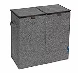 WENKO Cesto per la biancheria Duo grigio/marrone, cesta smistabiancheria di feltro riciclato con 2 scomparti e coperchi ribaltabili, maniglia per facile trasporto, capacità 82 l, (LxAxP): 52x54x28 cm