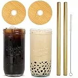 ANOTION Mason Jar Tumbler con coperchio e cannuccia, 680,4 g bocca larga tazza Boba riutilizzabile bicchieri bevande bevande frullati bottiglie d'acqua per caffè freddo Margarita gelato succo di